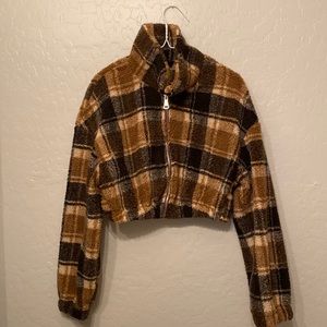Shein-Plaid Brown Cropped Jacket-Size M